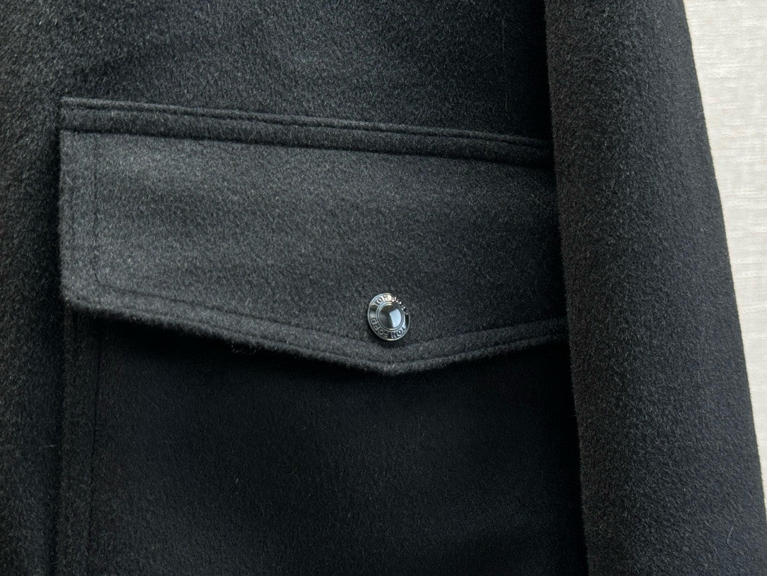 Tom Ford Men's Autumn and Winter Solid Color Cashmere Lapel Zipper Long Sleeve Jacket #74958