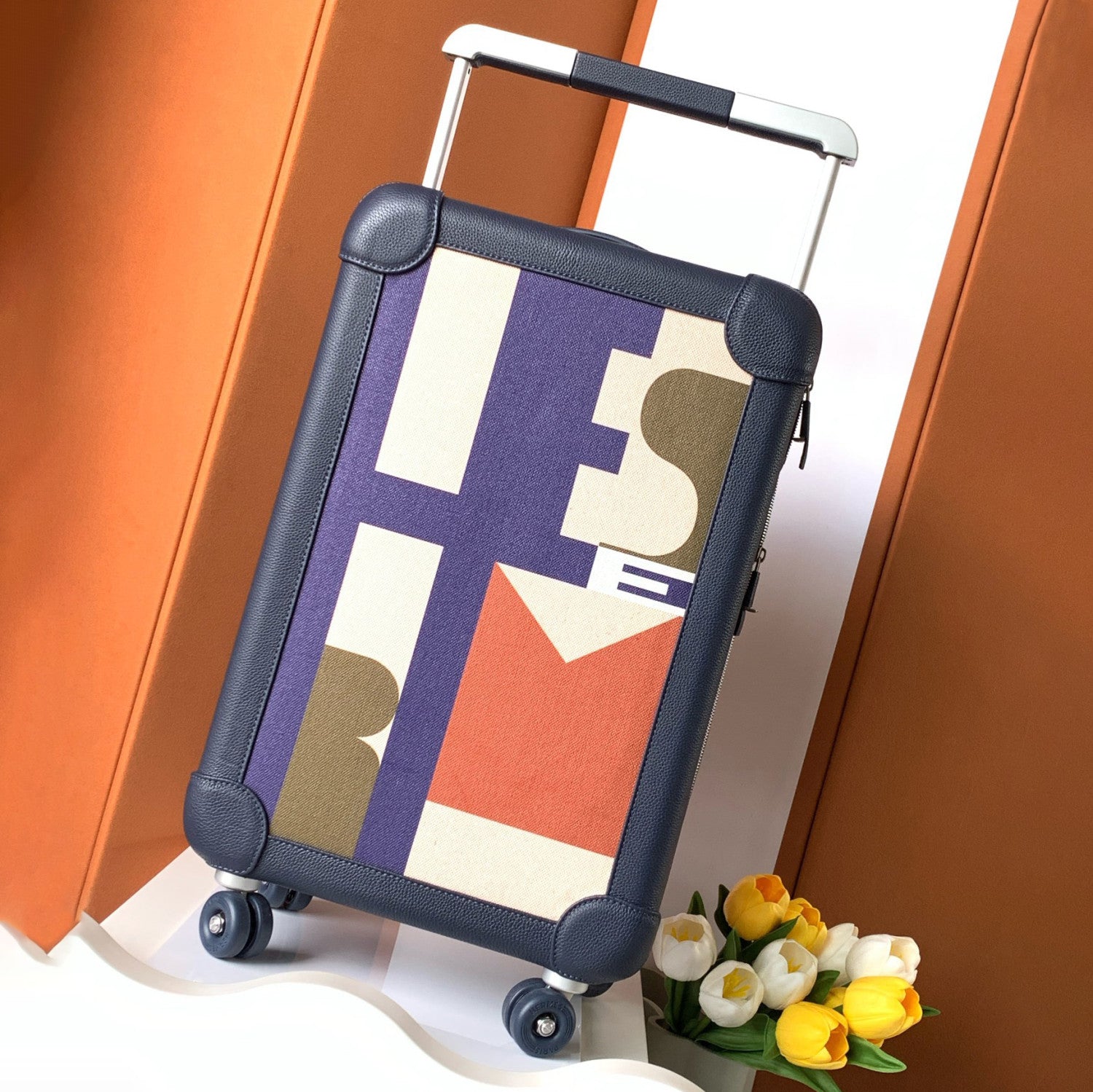 Hermes R.M.S Classic Fashion Pattern Printed Pull-along Canvas Cowhide Leather Luggage Bags #78183