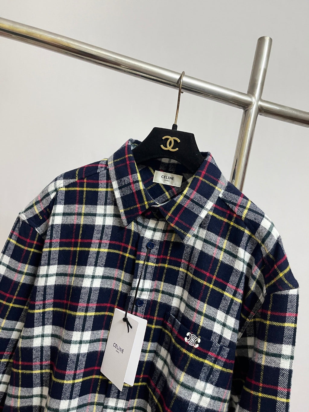 Celine Relaxed Shirt in Brushed Checked Wool #335061
