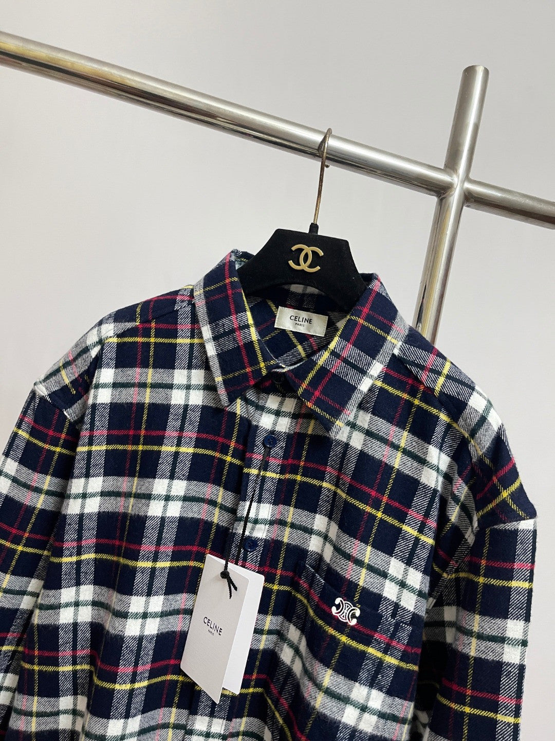 Celine Relaxed Shirt in Brushed Checked Wool #335061