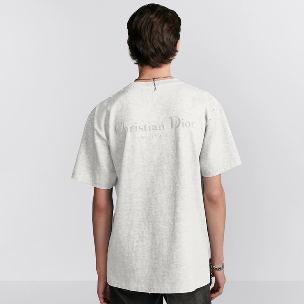 Dior Men's & Women's Summer Fashion Casual Solid Color Crew Neck Christian Dior Couture Print Relaxed Fit Plain-weave Knit Fabric With Distressed Finish Short Sleeve T-Shirt #79127