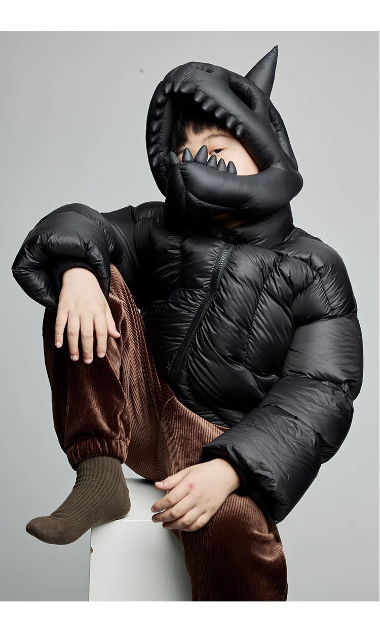 Kid's Autumn And Winter Solid Color Long Sleeve Stereoscopic Dinosaur Shaped Hat Puffer Down Jacket #31325
