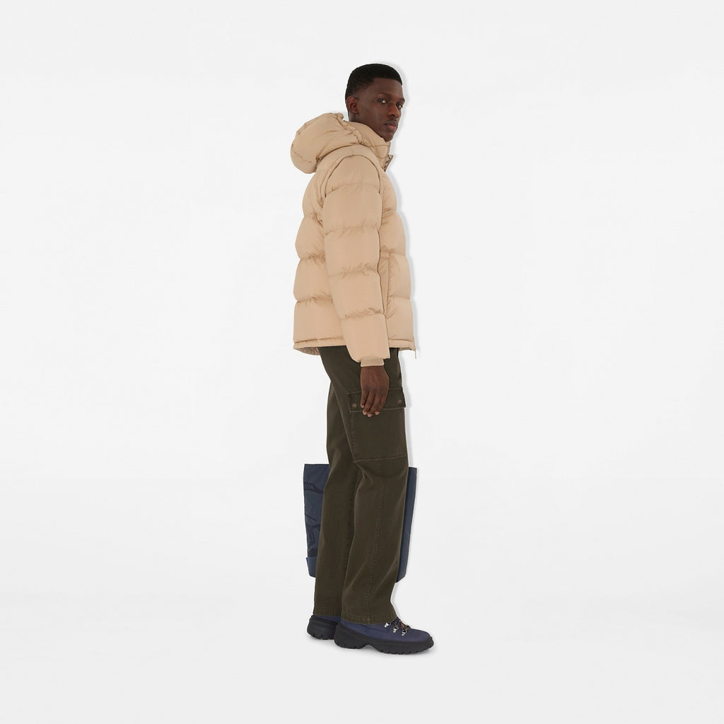 Burberry Detachable Sleeve Puffer Jacket in Flax Men's Nylon #335005