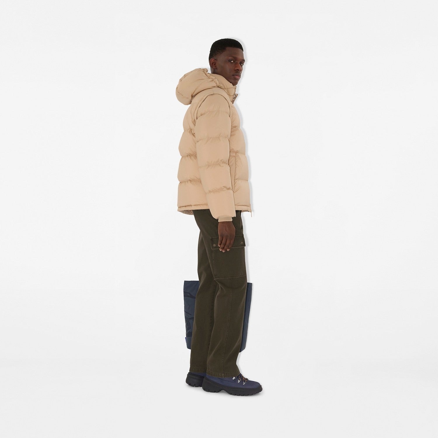 Burberry Detachable Sleeve Puffer Jacket in Flax Men's Nylon #335005