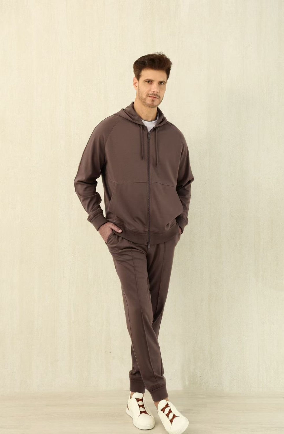 Ermenegildo Zegna Men's Spring/Fall Zipper Drawstring Hoodie Sweatshirt & Solid-Color Casual Pants Suit Set Ngvp #2352