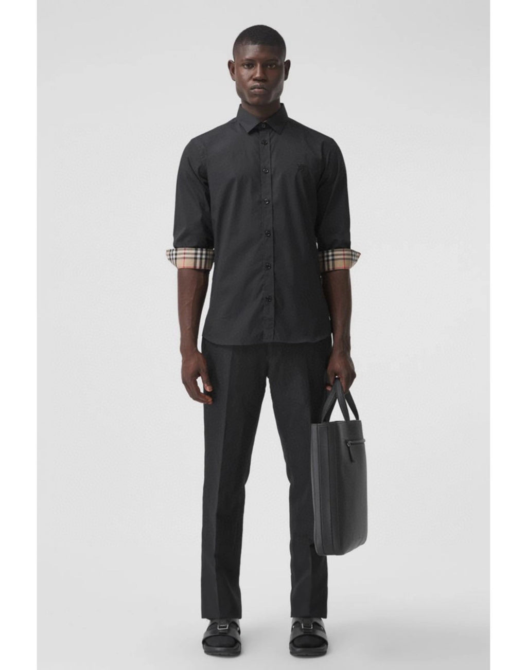 Burberry Men's Spring Summer Slim Fit Tailored Embroidered Logo Check Long Sleeve Shirt #99373