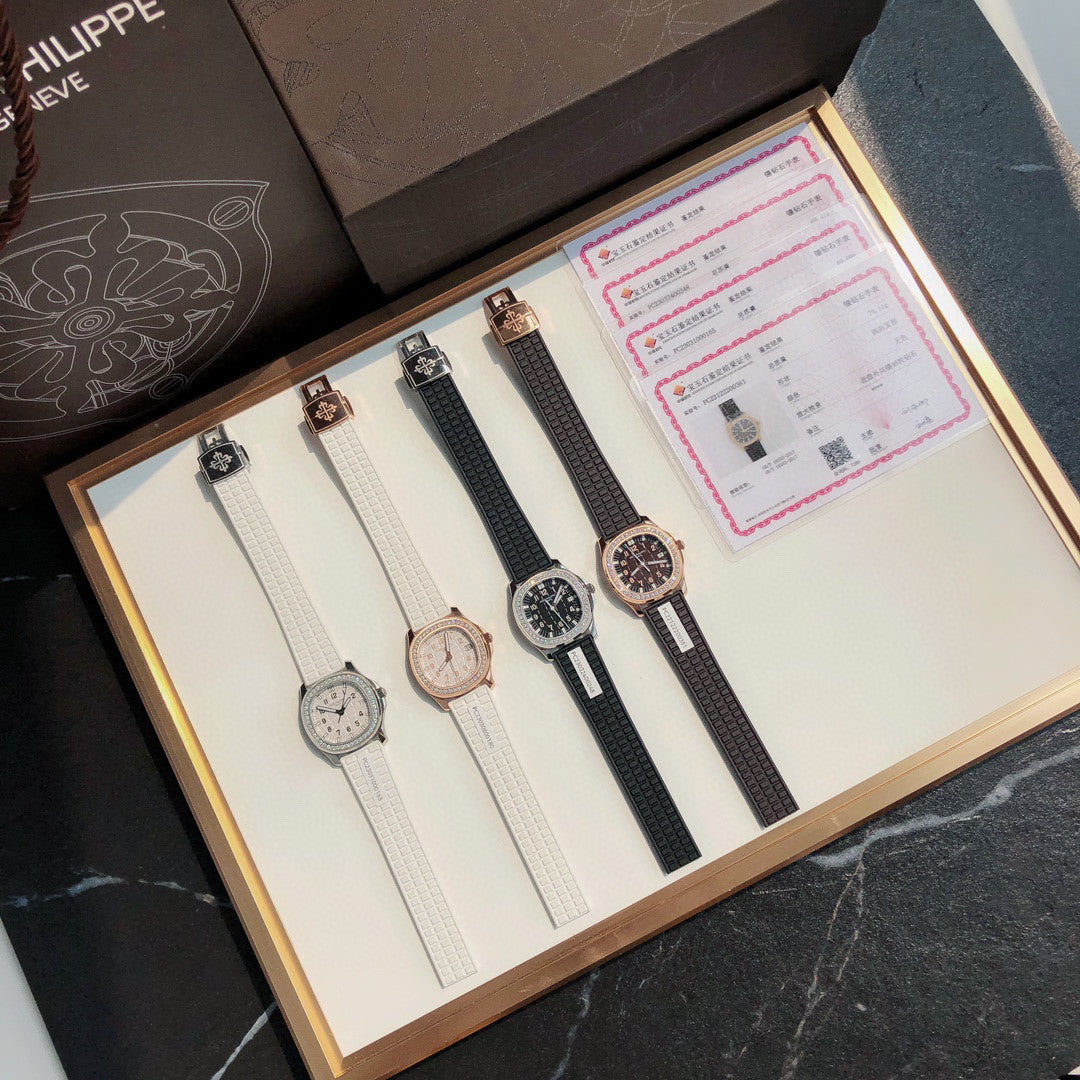 Patek Philippe Mechanical Watches With Diamonds On Silicone Straps Watch #96352