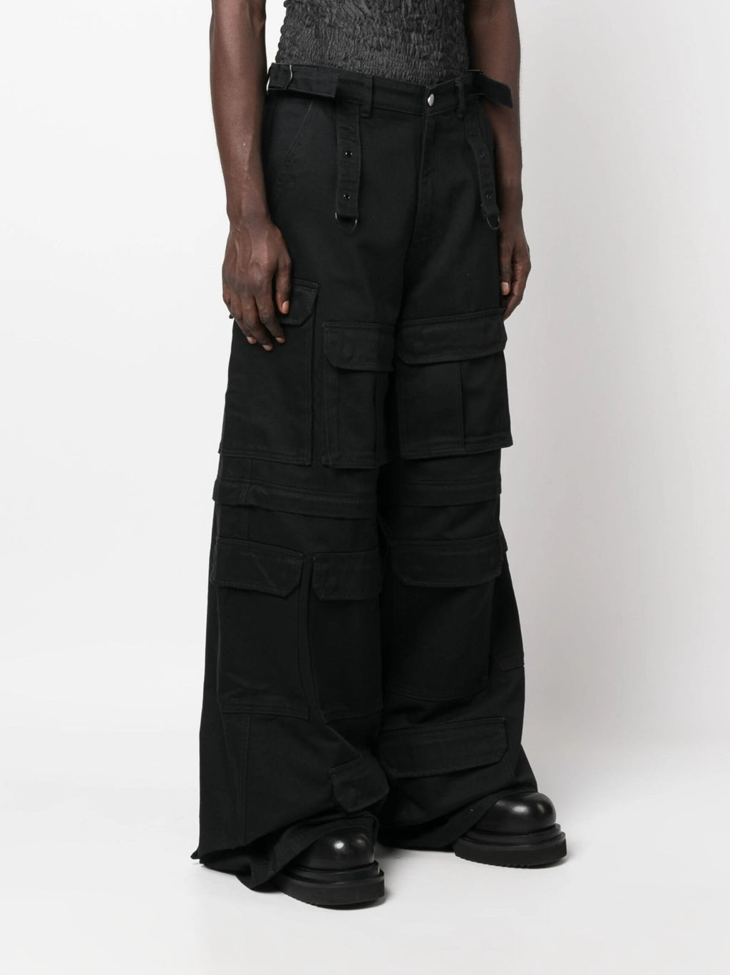 Vetements Men's Women's Four Seasons Solid Color Thickened Multi-Pocket Work Pants Loose Wide Leg Casual Denim Pants Ngvp #8669