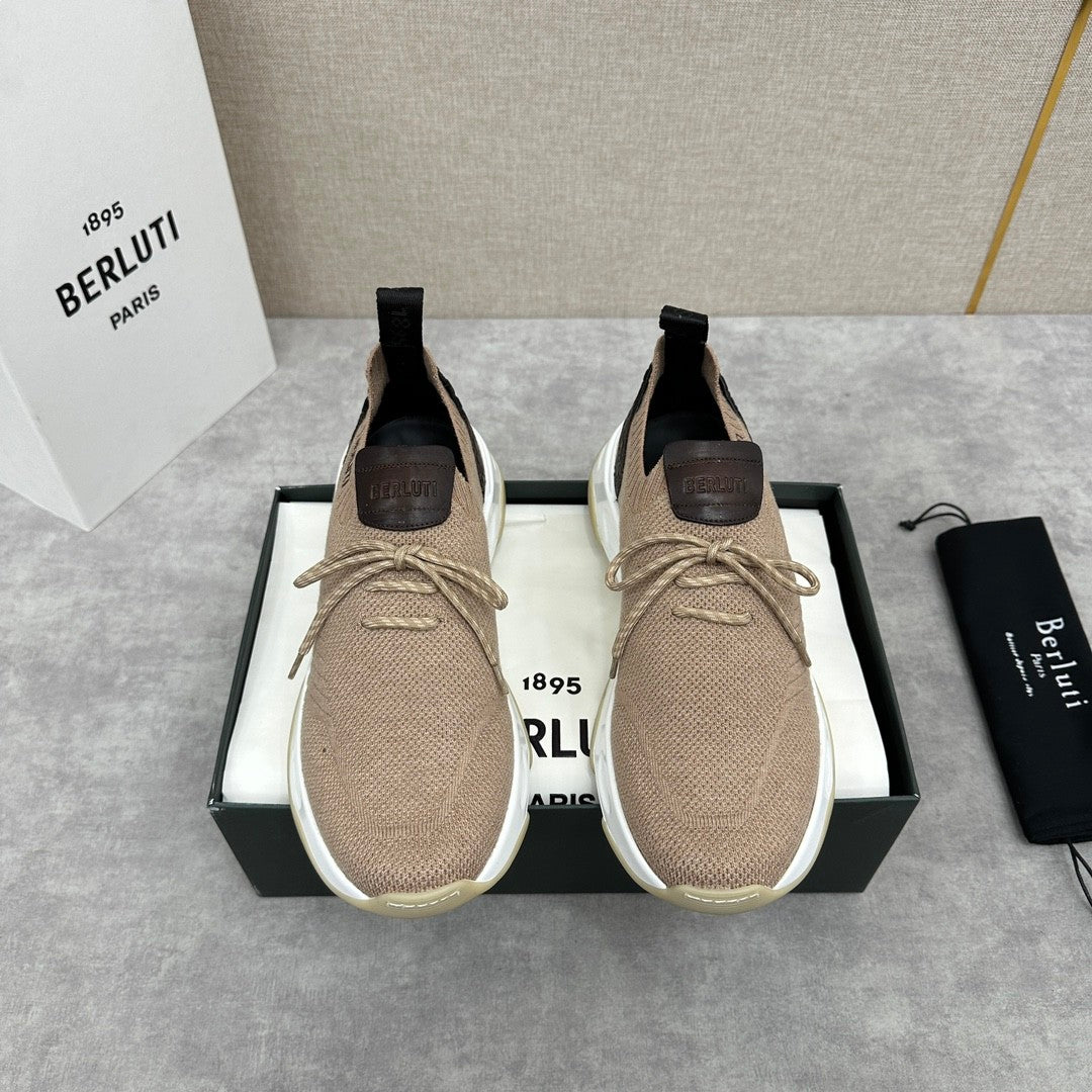 Berluti Shadow Men's Spring/Fall Fashion Casual Round Toe Lace-Up Flat Low Top Flyknit Sneakers Shoes #79358