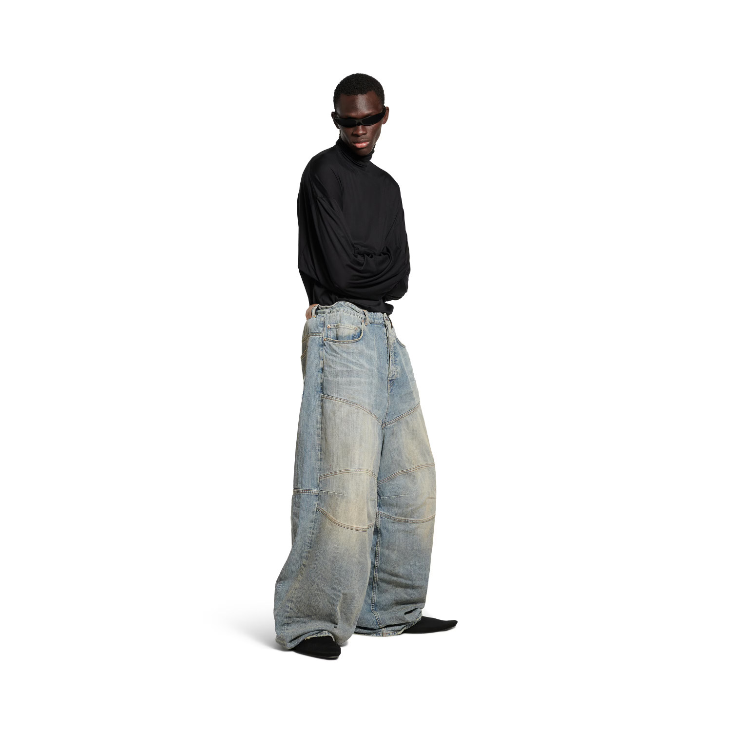 Balenciaga Men's Drawstring Loose Jeans Four Seasons Cotton Solid Color Casual Pants Ngvp #1513