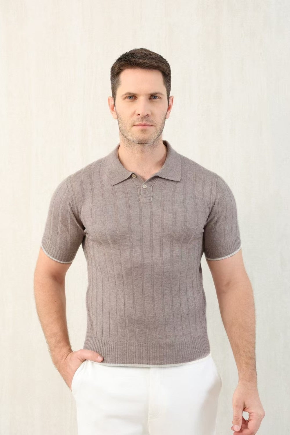 Brunello Cucinelli Men's Spring And Summer Solid Color Lapel Fitted Short Sleeve Polo Shirt Ngvp #1447