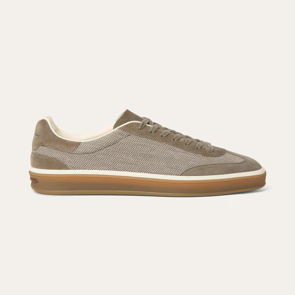 Loro Piana Men's Spring/Fall Fashion Casual Round Toe Lace Up Low Top Leather Patch Sneakers Breathable Mesh Patch Fabric Casual Shoes #79242