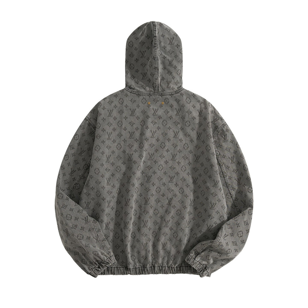 Louis Vuitton Men's And Women's Spring/autumn Fashion Casual Classic Printed Hooded Zipper Denim Jacket #78417