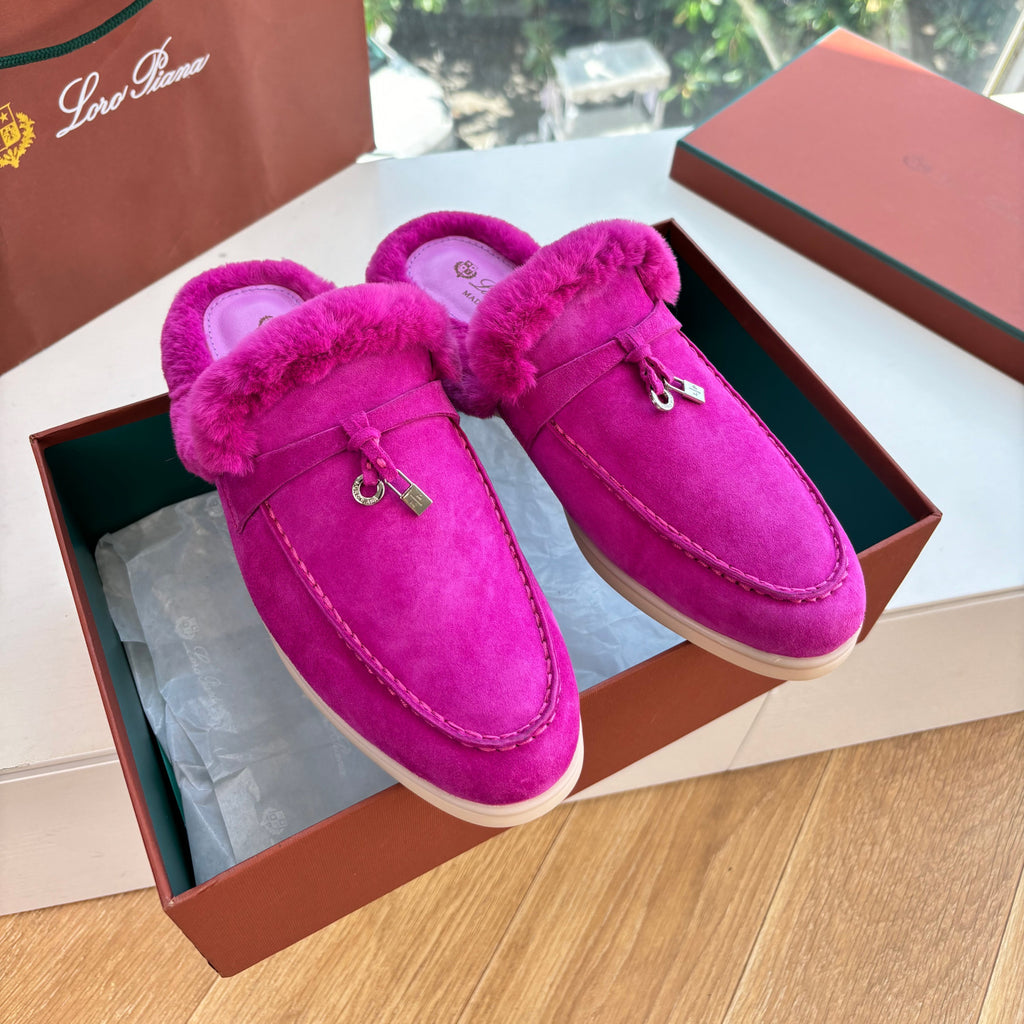 Loro Piana Women's Autumn/Winter Fashion Casual Suede Round Toe Flat Loafers With Exposed Heels Shoes #78312