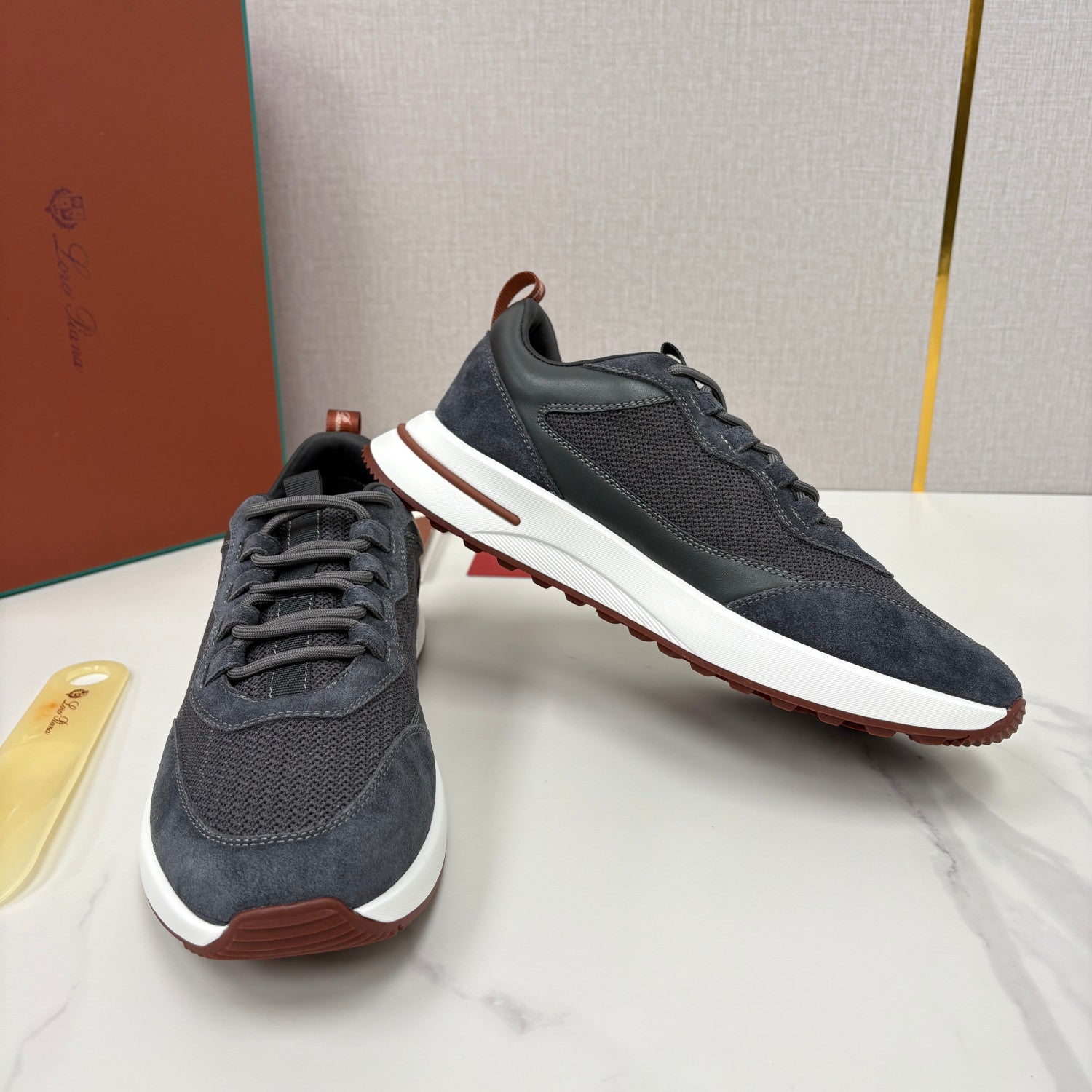 Loro Piana Week End Walk Mesh Cowhide Suede Casual Sneakers #381648