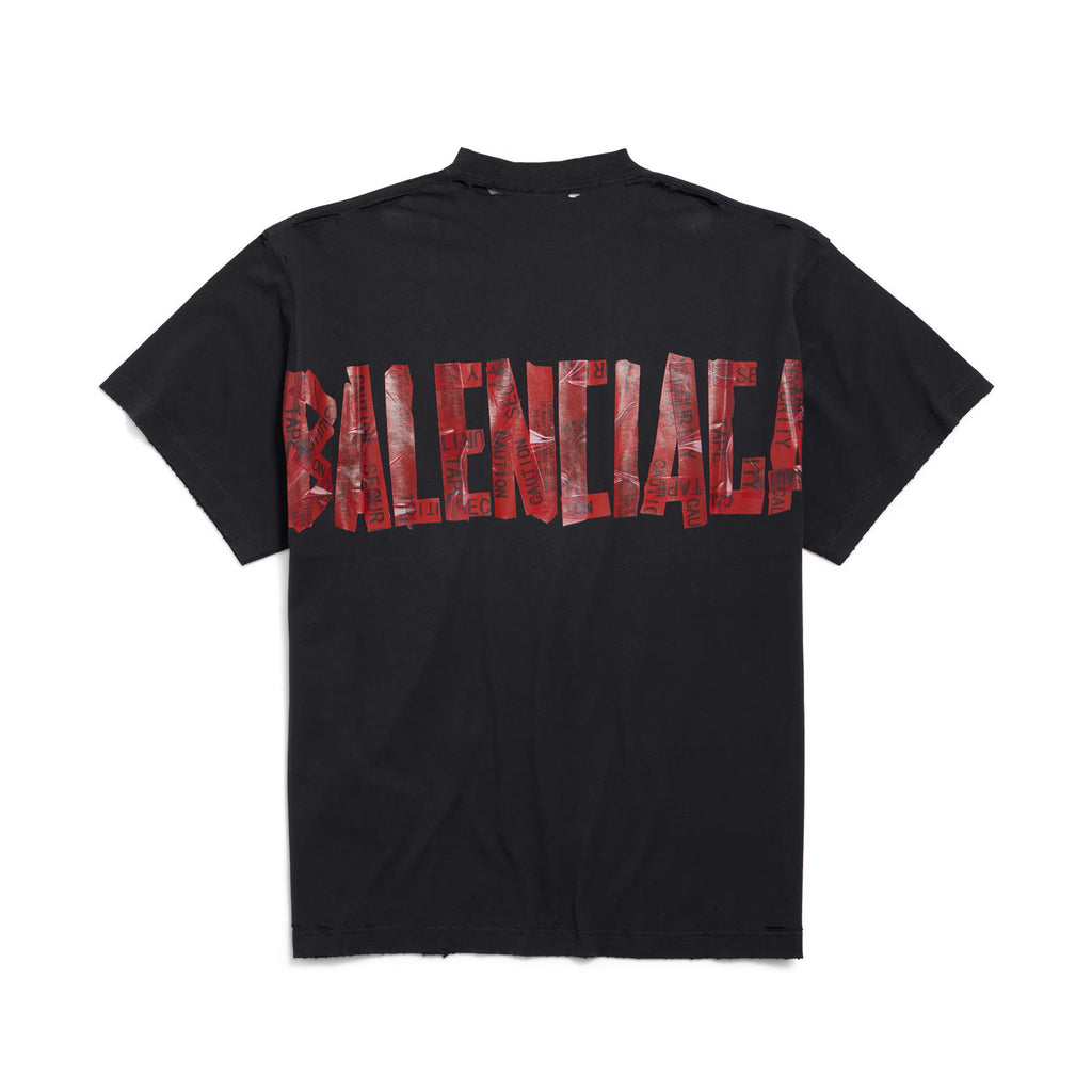 Balenciaga Men's Summer Solid Color Tape Letter Print Round Neck Cotton Short Sleeve T-Shirt #77438