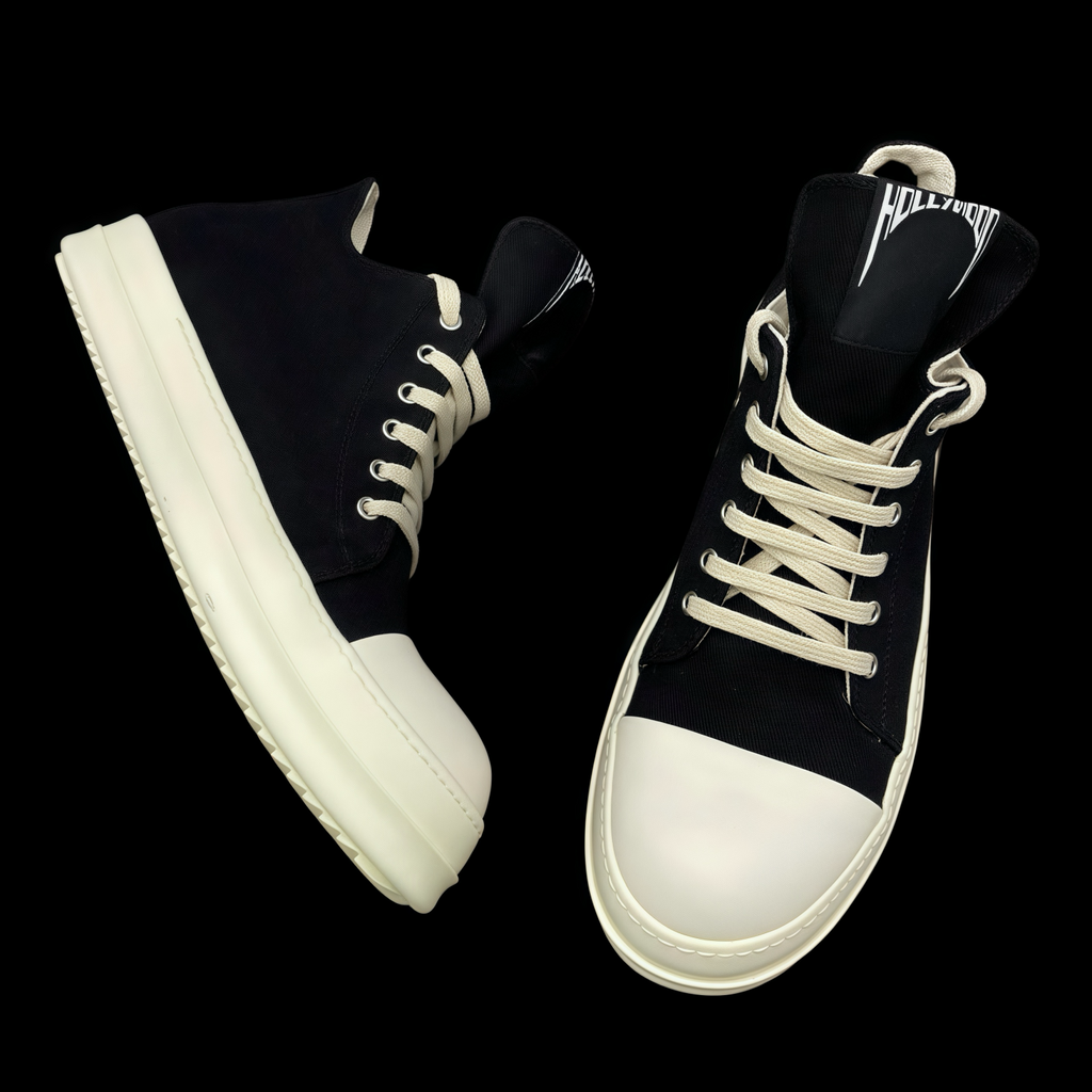 Rick Owens DRKSHDW Men's And Women's Spring/Summer Fashion Casual Solid Colour Low Top Coarse Twill Canvas And Leather Round Toe Lace Up Canvas Shoes #78279