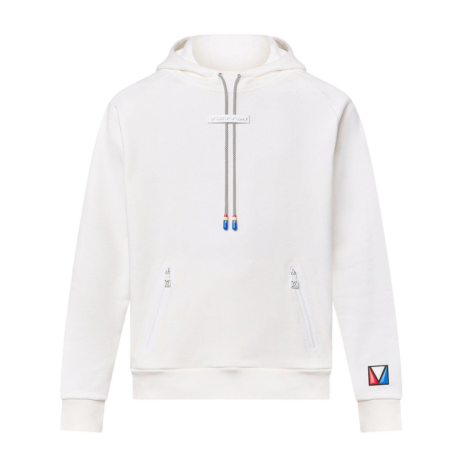 Louis Vuitton Men's Fall/Winter White Hooded Drawstring Logo Long Sleeve Sweatshirt Pullover #72888