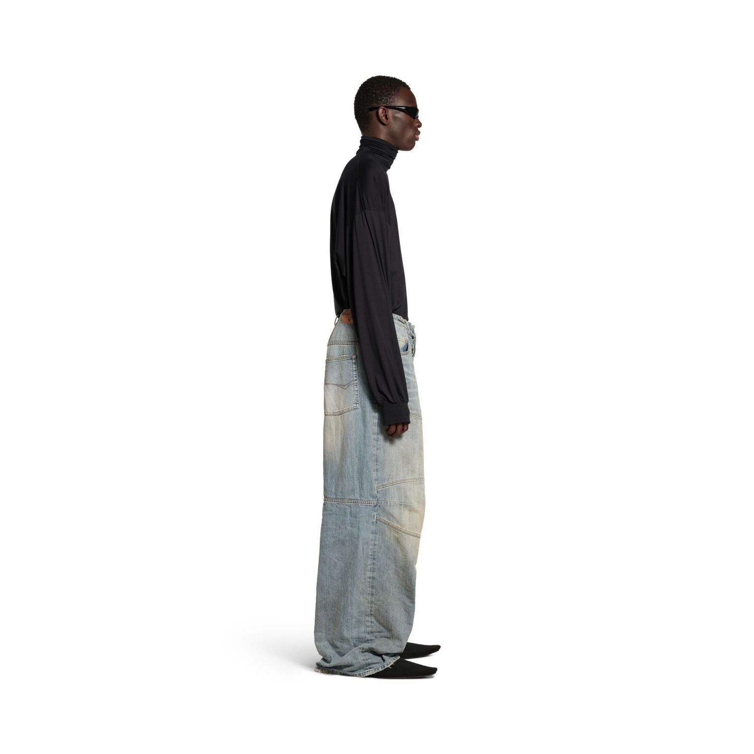 Balenciaga BAGGY Men's Spring/summer Scenic Webbing Contour Deconstructed Straight Leg Pants Denim Trend Old Wide Leg Pants Ngvp #9973