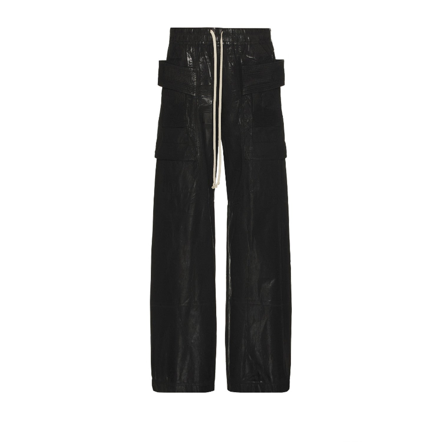 Rick Owens DRKSHDW Men's Spring Summer Waxed Double Loop Wide Leg Trousers Black High Street Shiny Loose Drawstring Straight Leg Trousers Drawstring Pants  Ngvp #1346