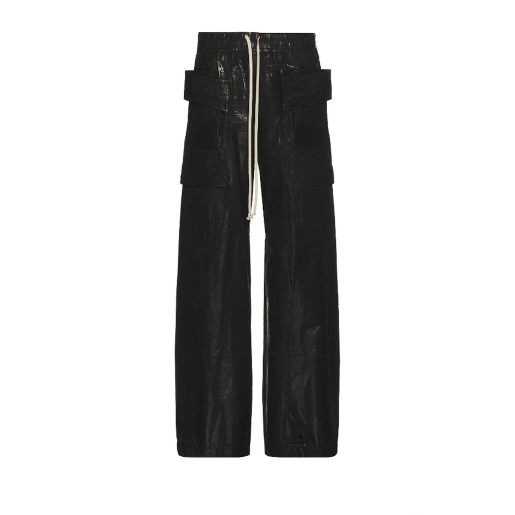 Rick Owens DRKSHDW Men's Spring Summer Waxed Double Loop Wide Leg Trousers Black High Street Shiny Loose Drawstring Straight Leg Trousers Drawstring Pants  Ngvp #1346