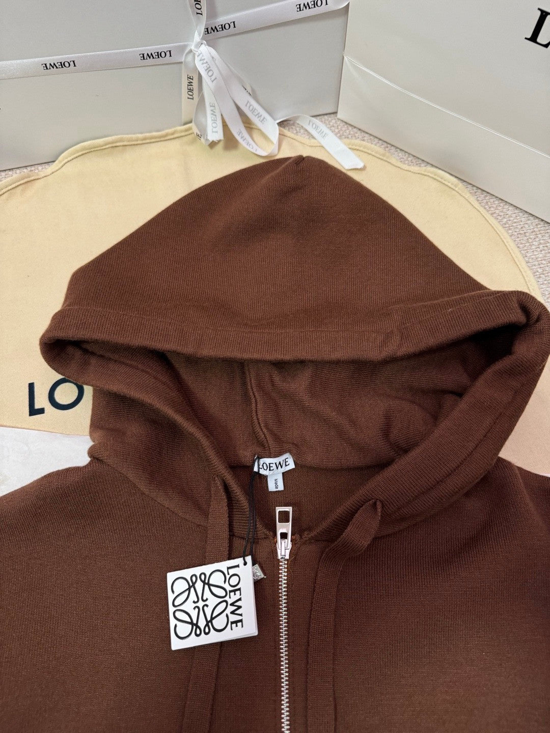 Loewe Zip-up hoodie in wool Brown #334661