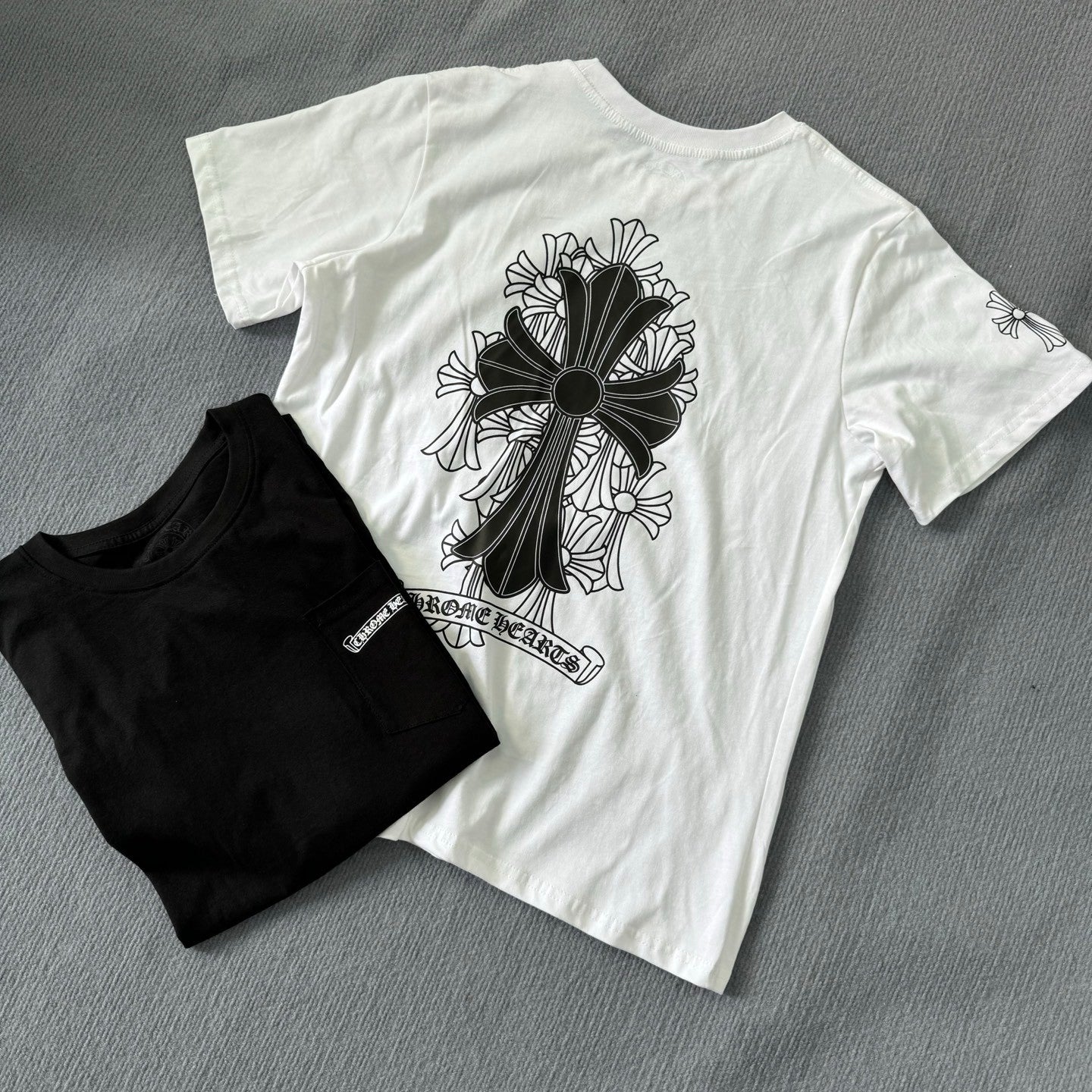 Chrome Hearts Men's Summer Solid Color Cross Print Round Neck Cotton Short Sleeve T-Shirt #77171