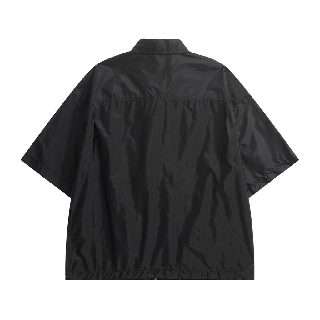 Prada Men's Summer Fashion Casual Solid Color Collared Zipper Enamel Triangle Metal Logo Short Sleeve Lightweight Re-Nylon Shirt #78671