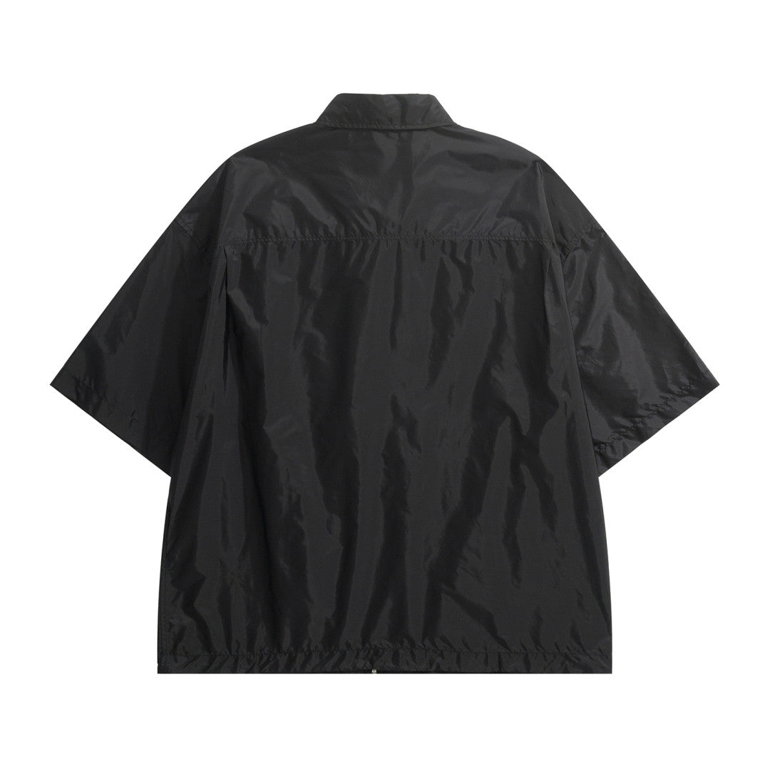 Prada Men's Summer Fashion Casual Solid Color Collared Zipper Enamel Triangle Metal Logo Short Sleeve Lightweight Re-Nylon Shirt #78671