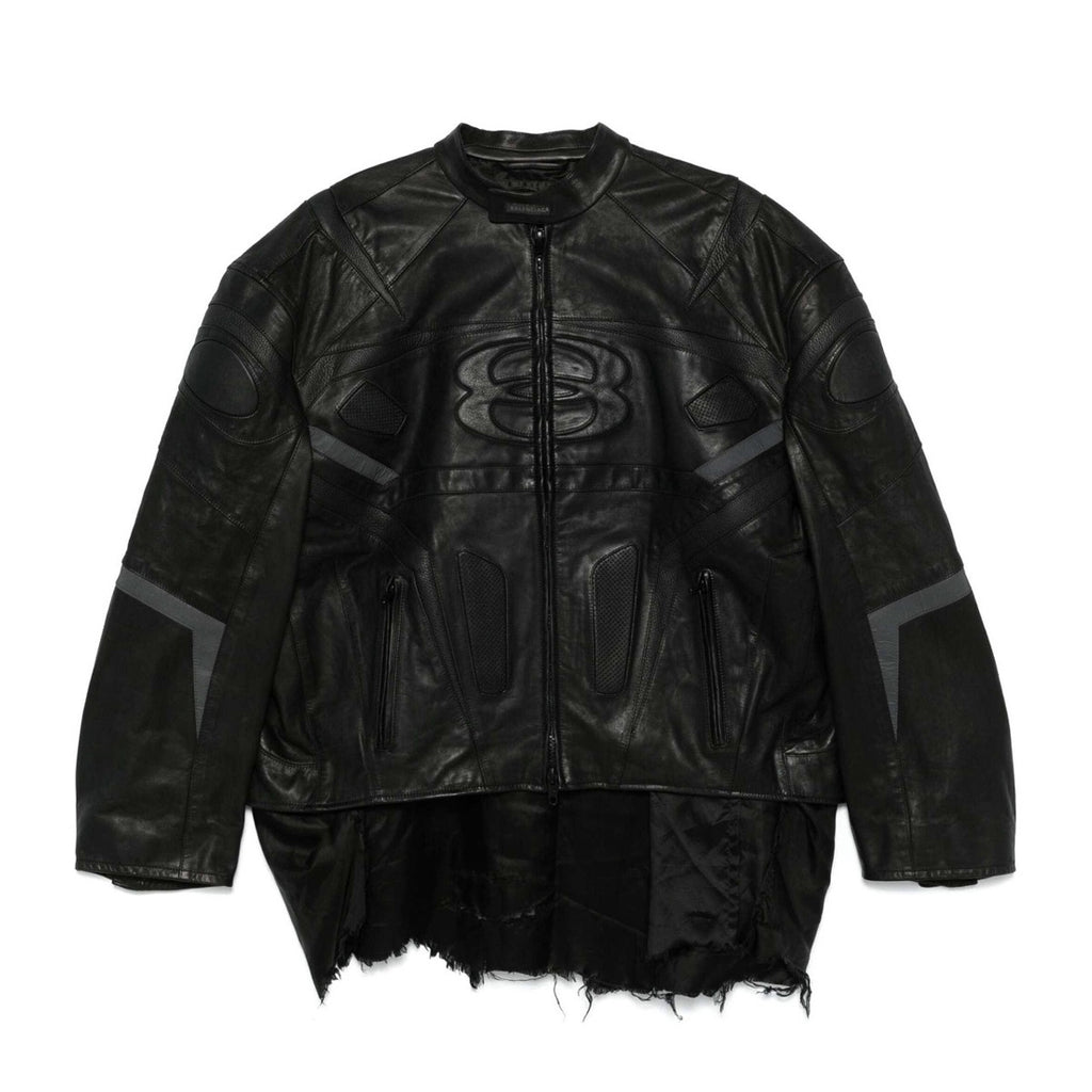 Balenciaga Men's Autumn and Winter Solid Color Irregular Shape Round Neck Zipper Long Sleeve Leather Jacket #75194