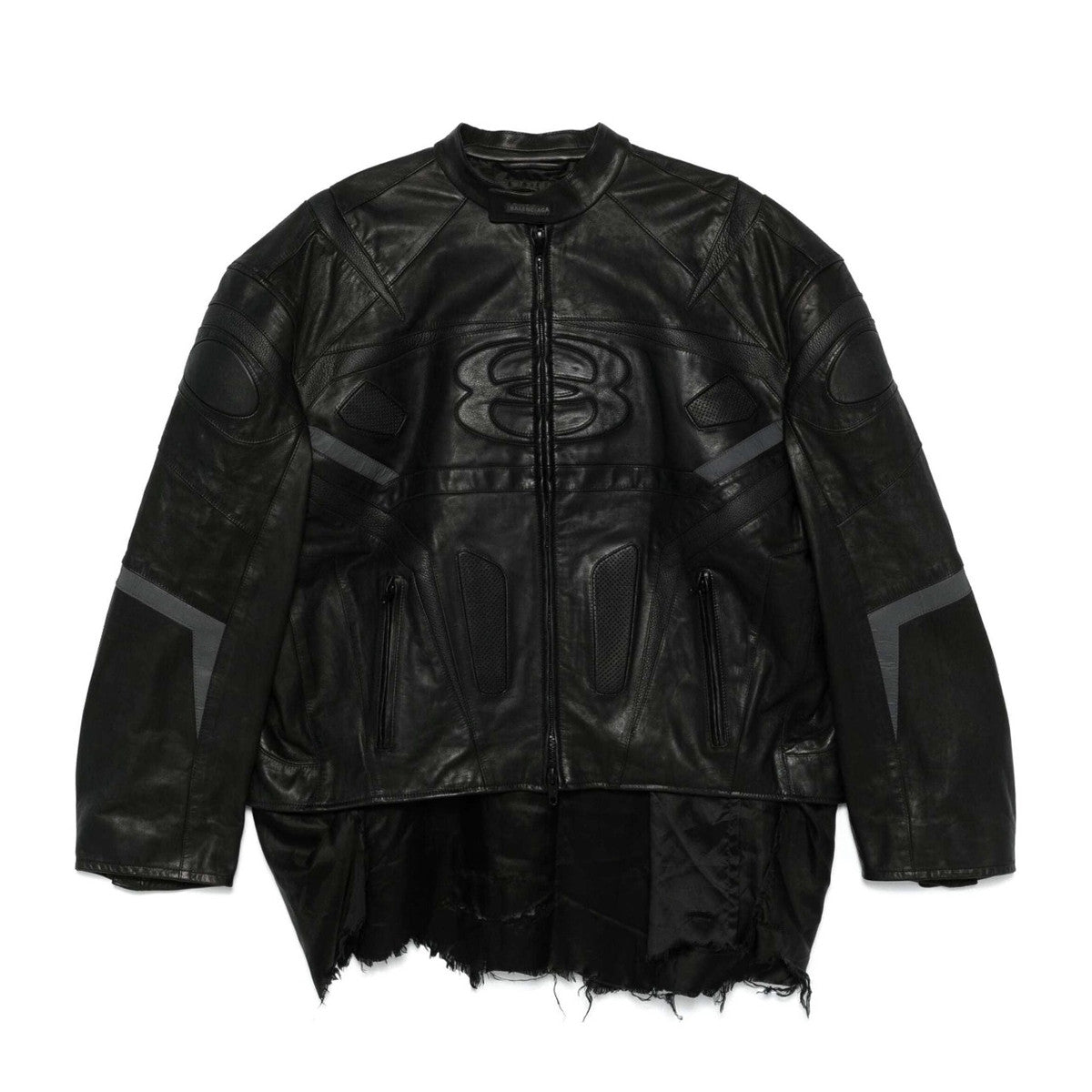 Balenciaga Men's Autumn and Winter Solid Color Irregular Shape Round Neck Zipper Long Sleeve Leather Jacket #75194