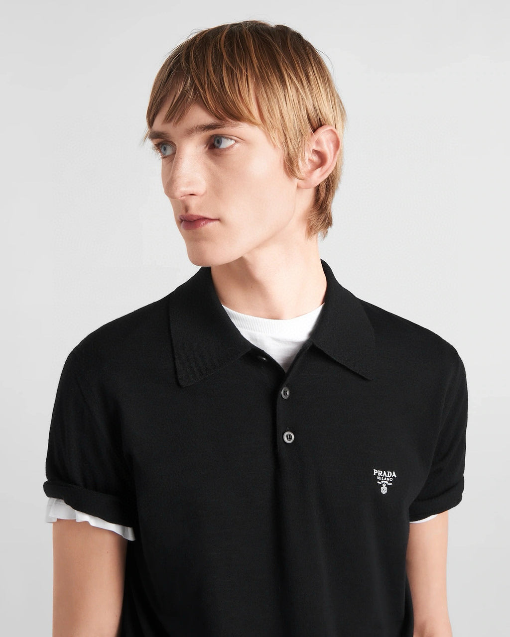 Prada Men's Summer Solid Color Embroidered Logo Wool Knit Polo Shirt Short Sleeve T-Shirt #98532
