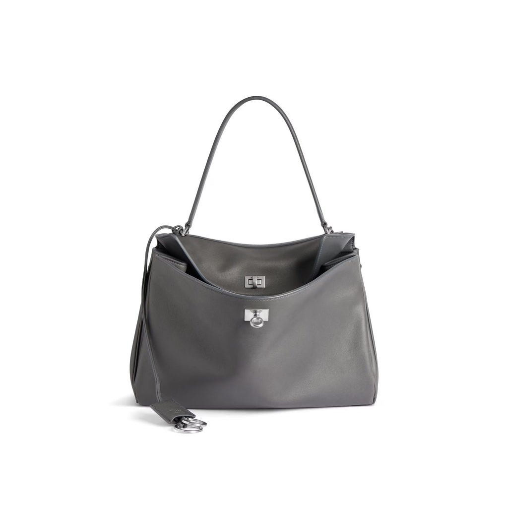 Balenciaga Women's Solid Color Large Capacity Rodeo Small Tote Casual Leather Silver Button Casual Shoulder Crossbody Bags Ngvp #9917