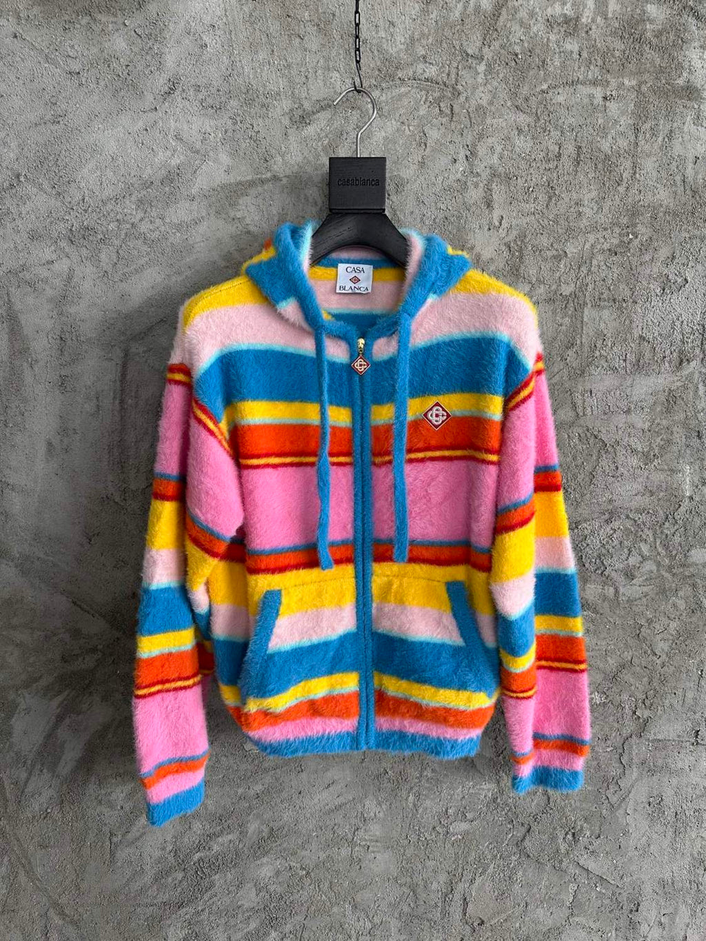 Casablanca Men's and Women's Spring/Autumn Color-block Striped Hooded Zipper Long-sleeved Jacket and Casual Drawstring Shorts Set Suit #77329