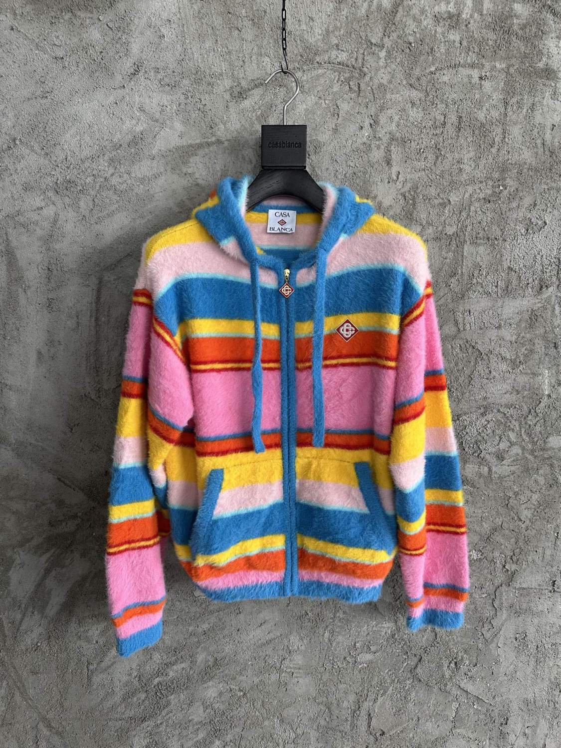 Casablanca Men's and Women's Spring/Autumn Color-block Striped Hooded Zipper Long-sleeved Jacket and Casual Drawstring Shorts Set Suit #77329