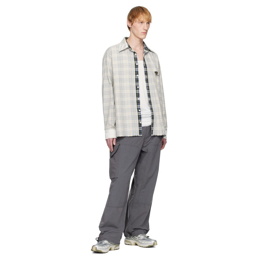 Maison Margiela Men's Spring/Fall Color-Block Checkered Collared Single-Breasted Long-Sleeve Twill Cotton Loose-Fit Shirt Ngvp #2315