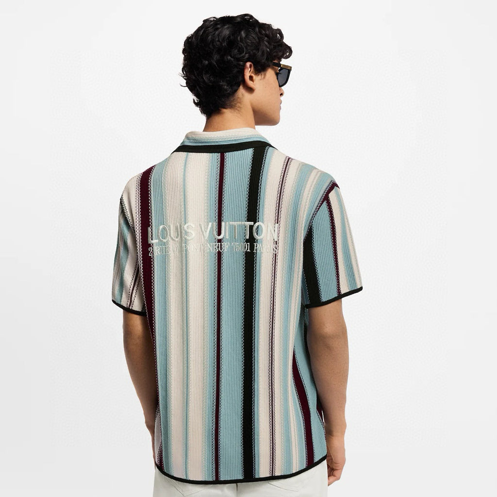 Louis Vuitton  Men's Summer Striped Crochet Single Breasted Short Sleeve Shirt Casual Lace-Up Shorts Suit Set #76893