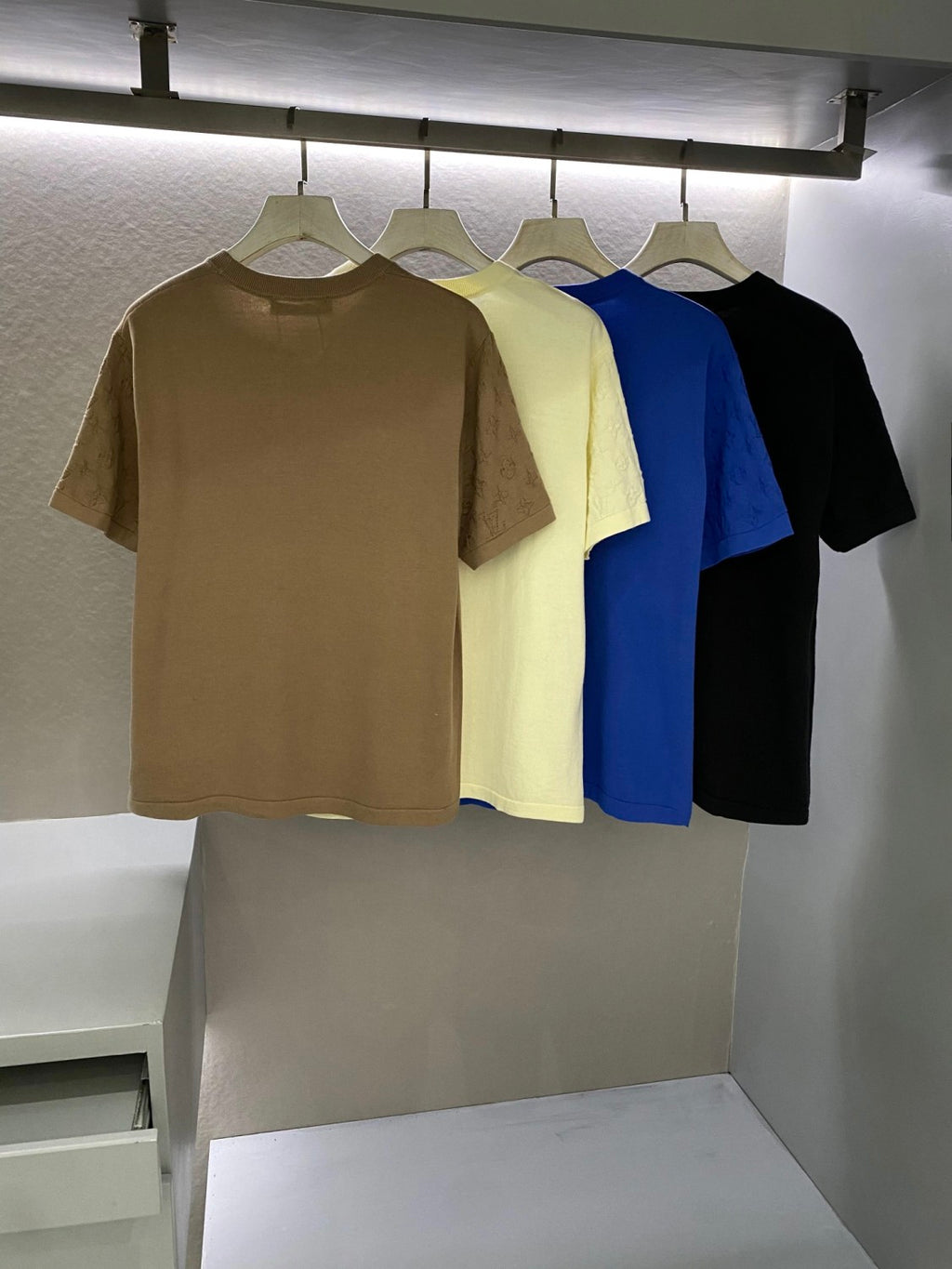Louis Vuitton Men's Summer Solid Color Logo Jacquard Round Neck Cotton Short Sleeve T-Shirt #99834
