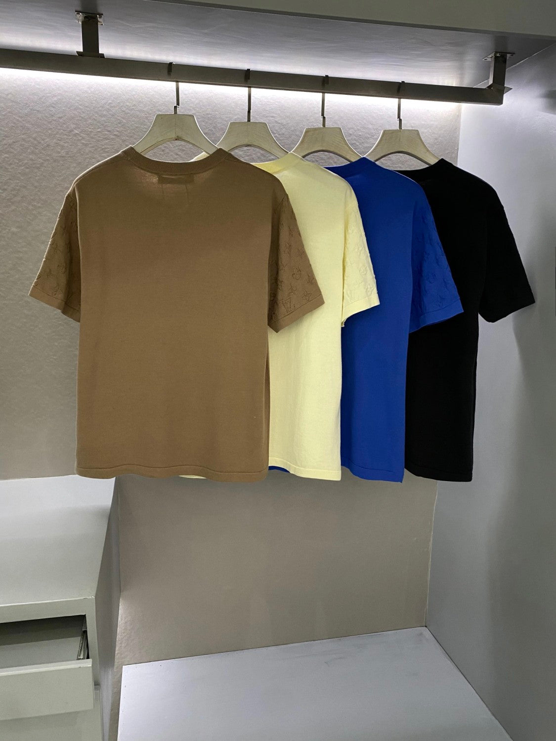 Louis Vuitton Men's Summer Solid Color Logo Jacquard Round Neck Cotton Short Sleeve T-Shirt #99834