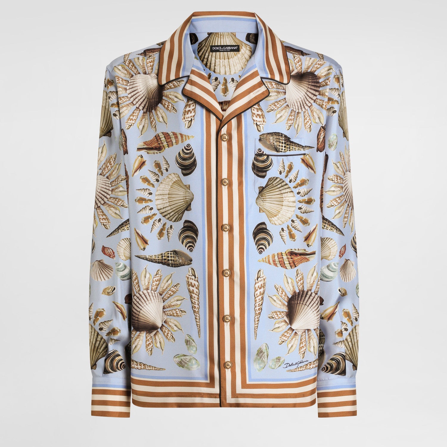 Dolce&Gabbana Men's Shell Printed Silk Twill Vanity Shirt Spring Summer Long Sleeve Single Breasted Color Clash Fashion Casual Shirt Jacket Ngvp #1977