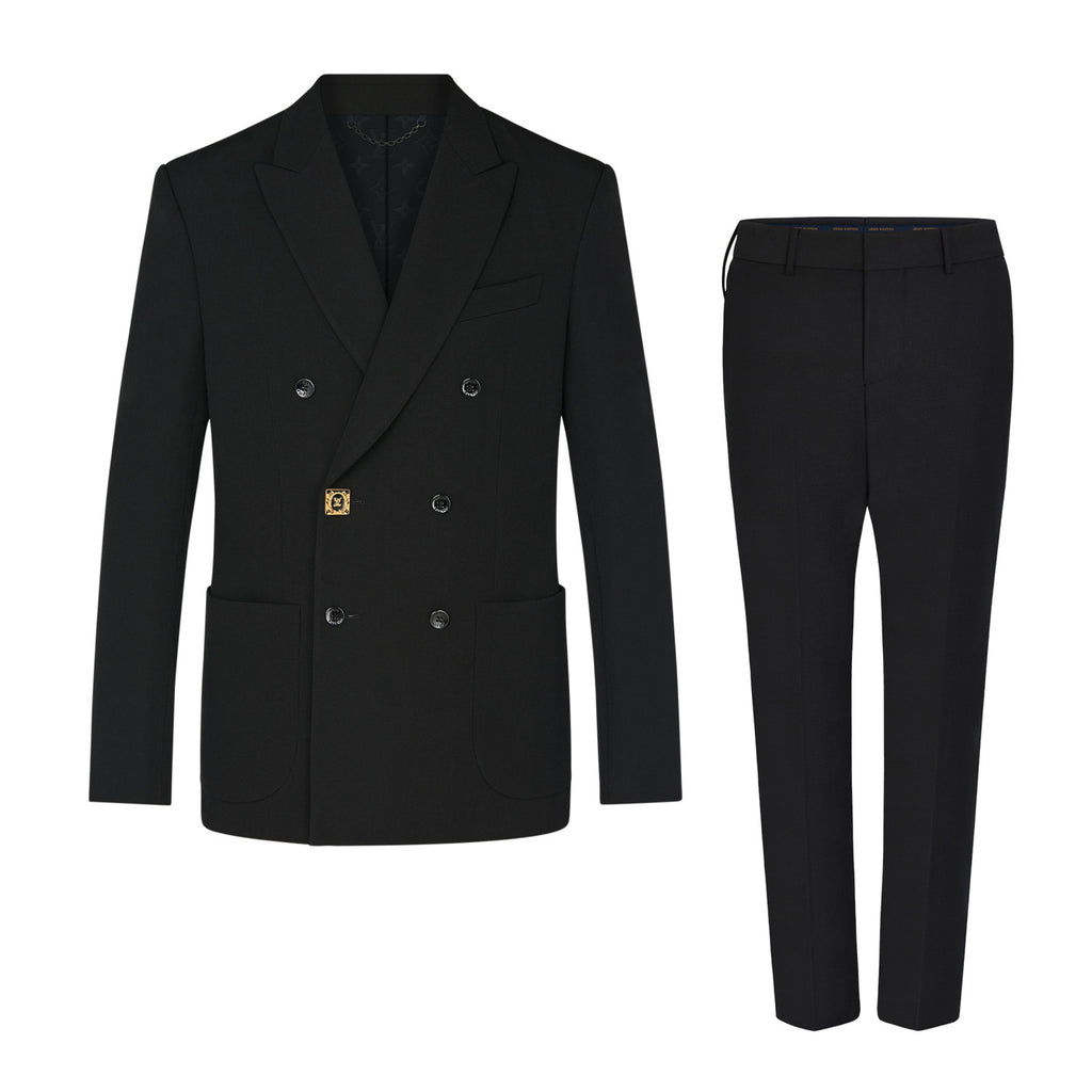 Louis Vuitton Men's Spring And Fall Black Wool Twill Double Breasted Blazer Jacket Casual Pants Suit Set #98626