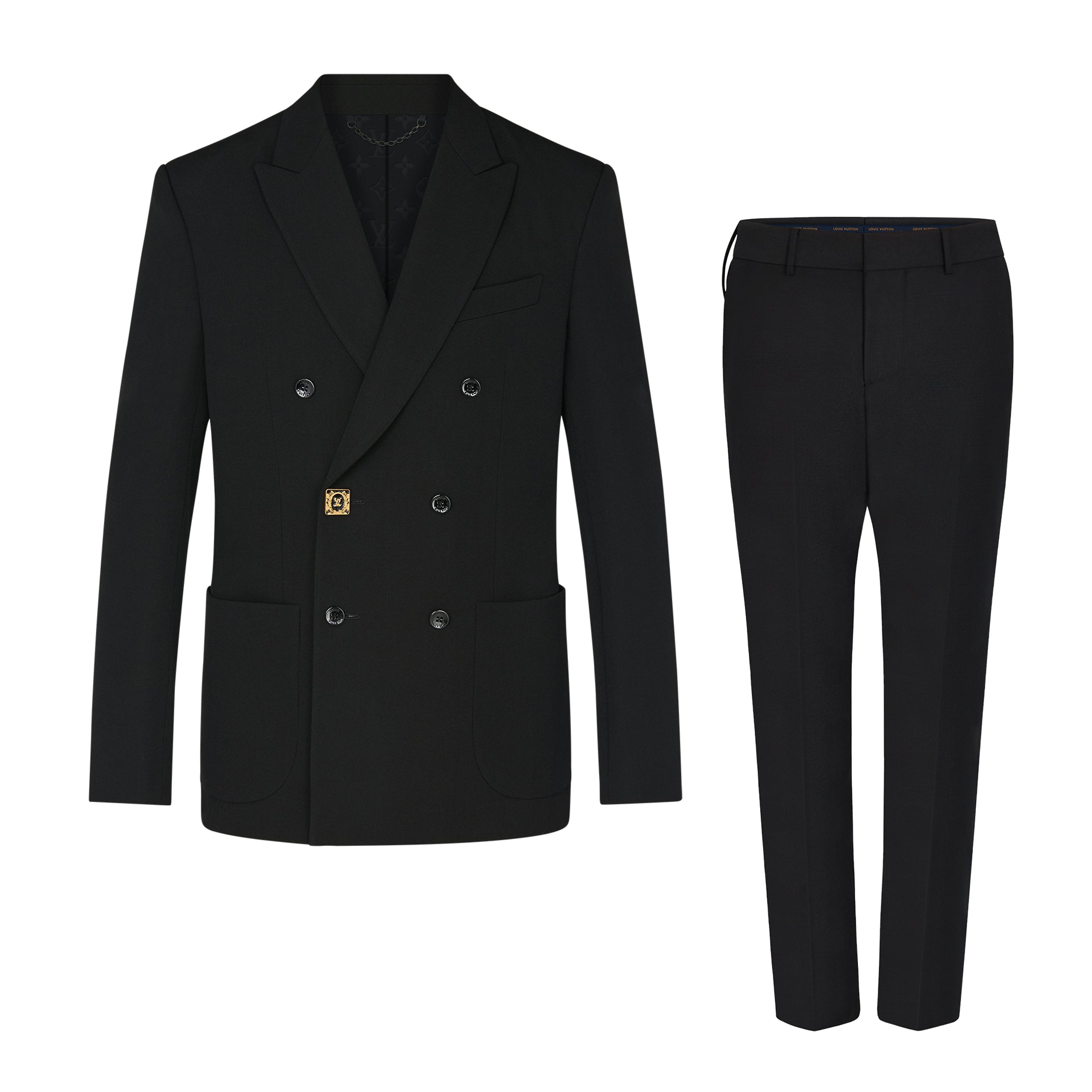 Louis Vuitton Men's Spring And Fall Black Wool Twill Double Breasted Blazer Jacket Casual Pants Suit Set #98626