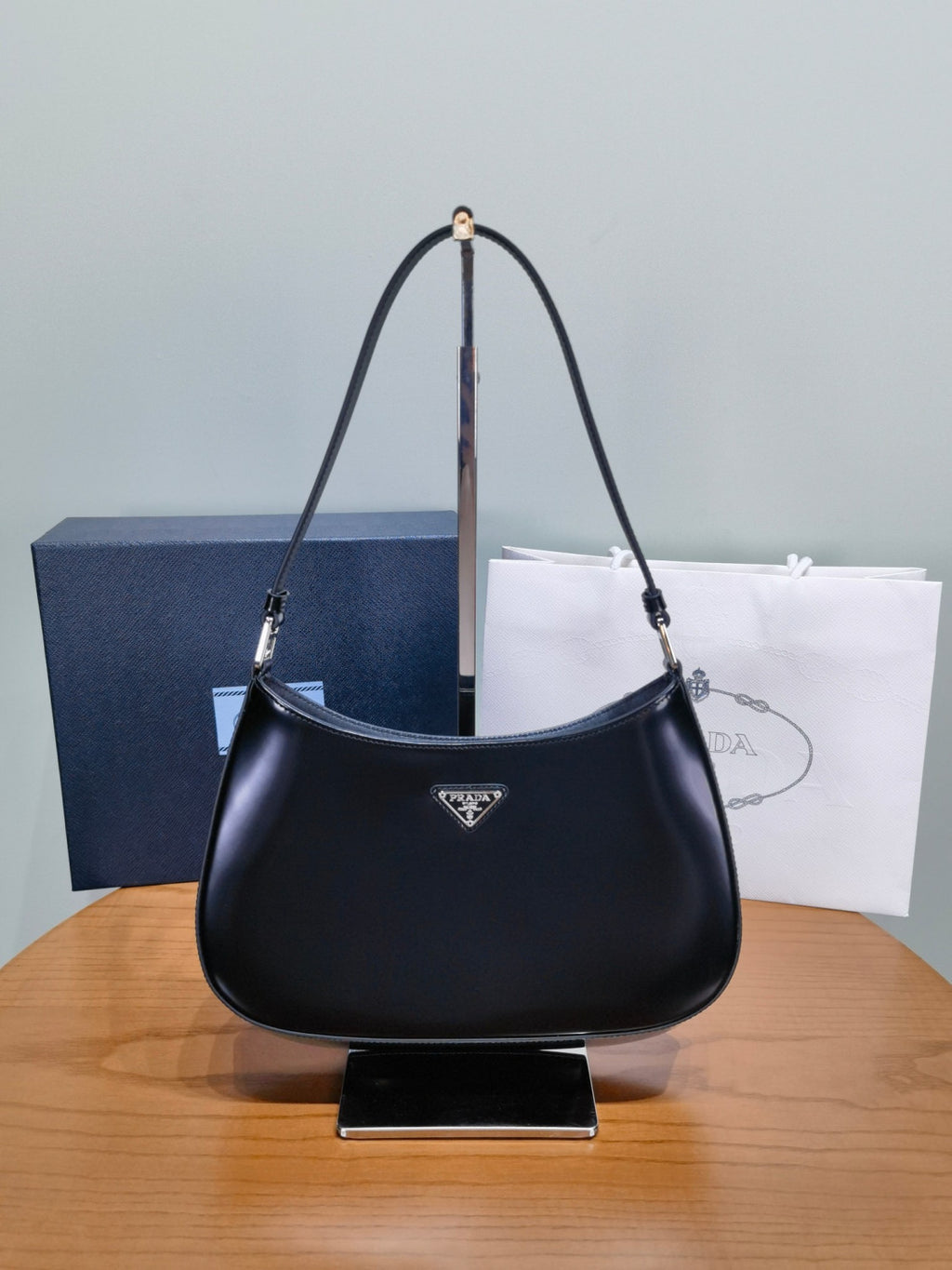 PRADA Black Prada Cleo Brushed Leather Shoulder Bag #336148