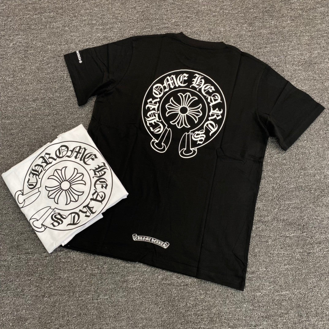 Chrome Hearts Men's Summer Solid Color Sanskrit Print Round Neck Cotton Short Sleeve T-Shirt #77168