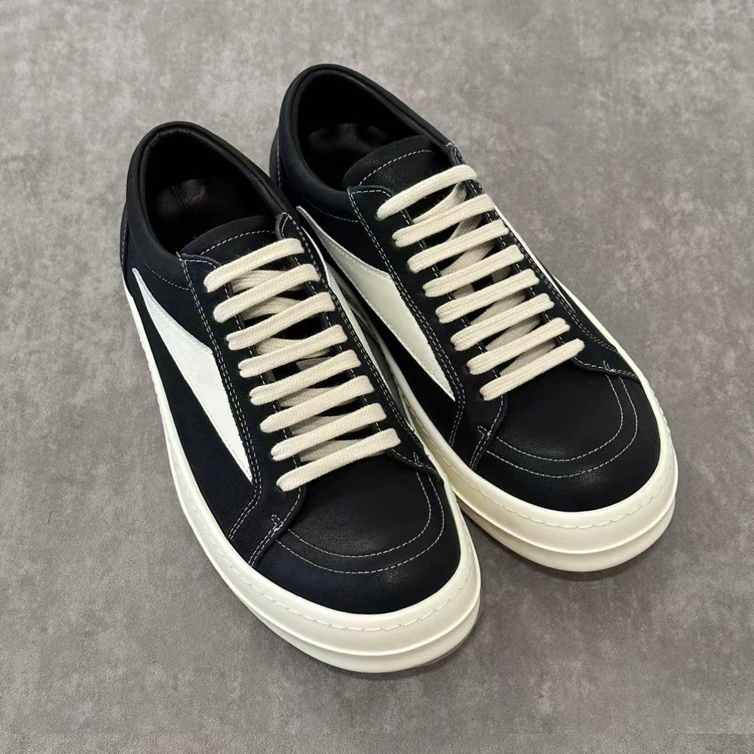 Rick Owens Men's And Women's Spring/Fall Fashion Casual Round Toe Lace Up Color Block Flat Low Top Sneakers Shoes #79449