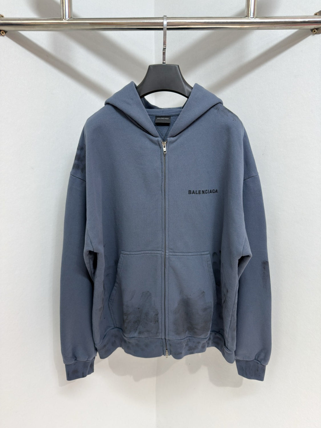 Balenciaga BACK HOODIE Men's Spring/Autumn Fashion Casual Solid Color Embroidered Zipper Gathered Cuffs Waist Hooded Cardigan Jacket Sweatshirt #78283