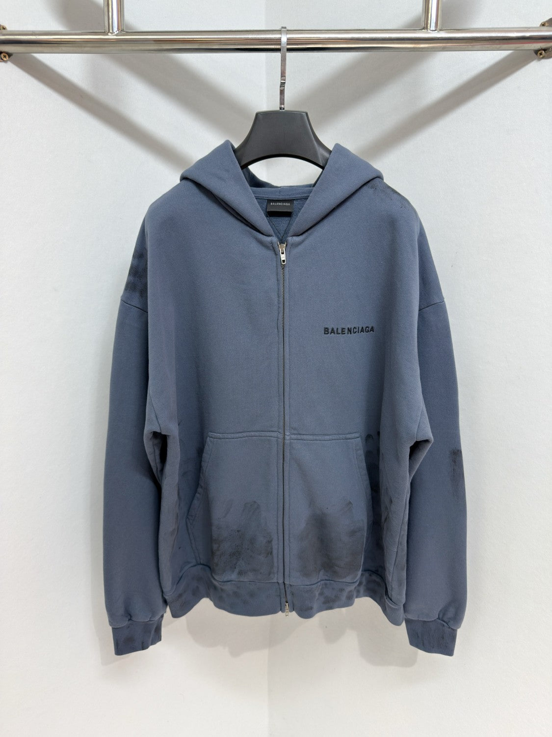 Balenciaga BACK HOODIE Men's Spring/Autumn Fashion Casual Solid Color Embroidered Zipper Gathered Cuffs Waist Hooded Cardigan Jacket Sweatshirt #78283