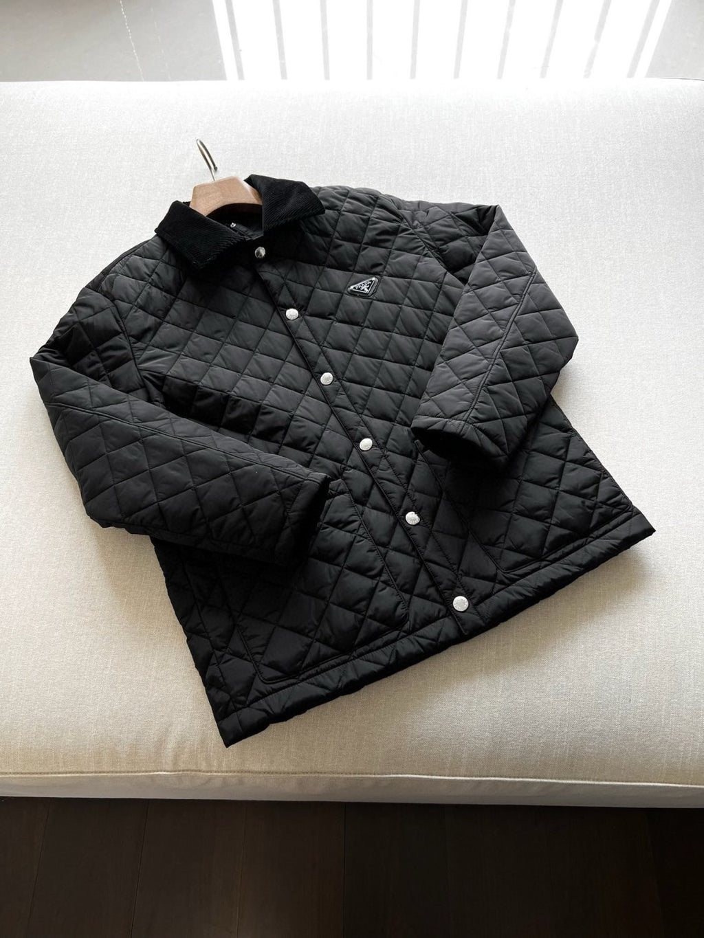 Prada Men's Autumn and Winter Solid Color Nylon Quilted Single Breasted Long Sleeve Puffer Down Jacket #73918