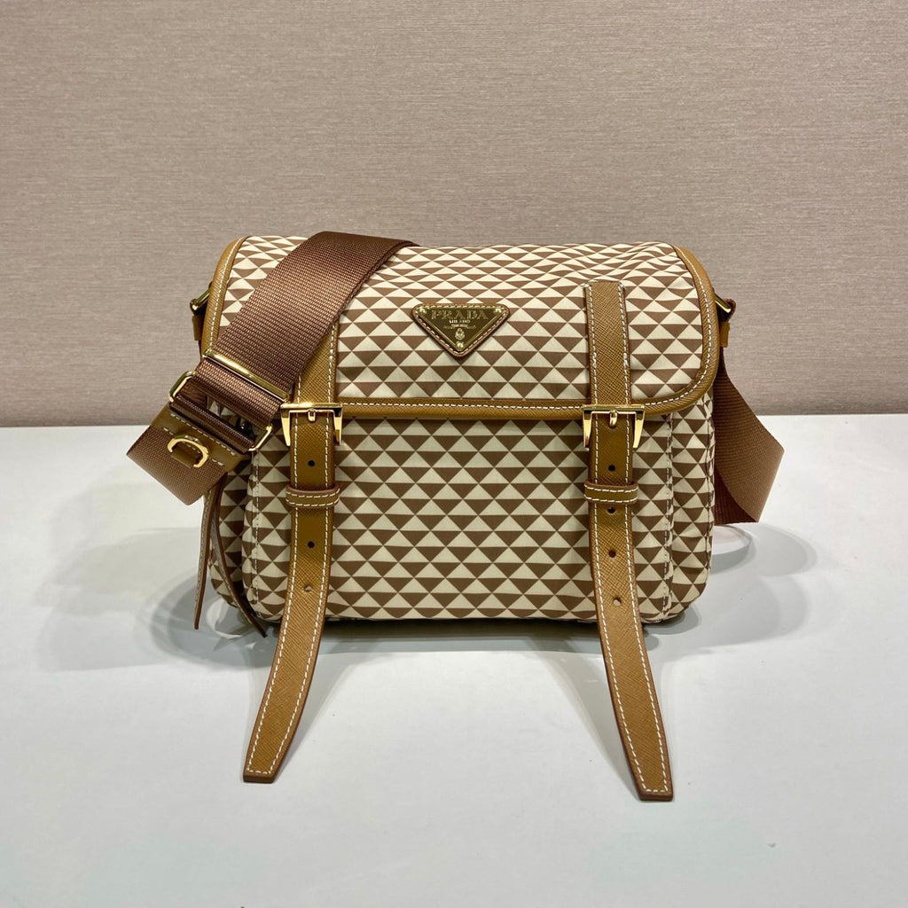 Prada Women's Monogram Printed Classic Triangle Logo Recycled Nylon with Cow Leather Shoulder Bag Bags #75665