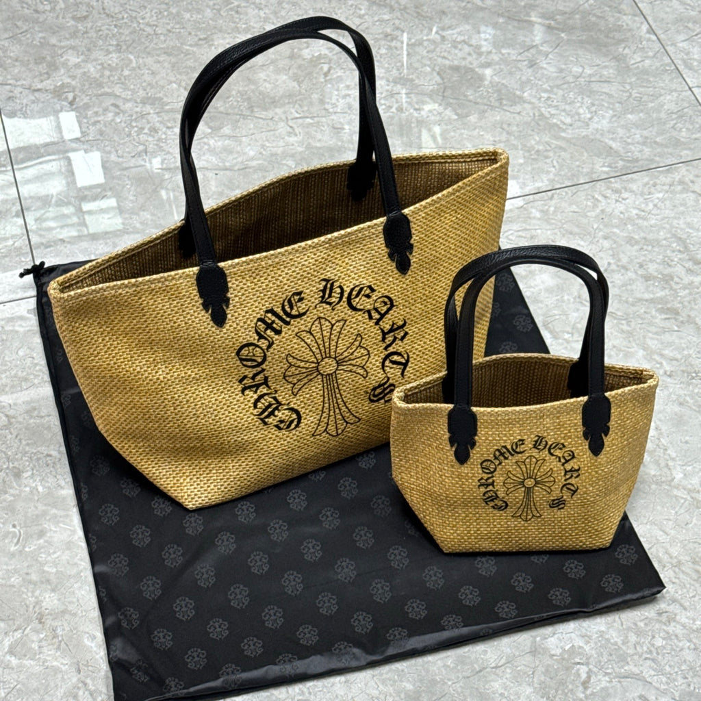 Chrome Hearts Women's Solid Color Sanskrit Print Waterproof Straw Shopping Bag Handbag Tote Bags #77936